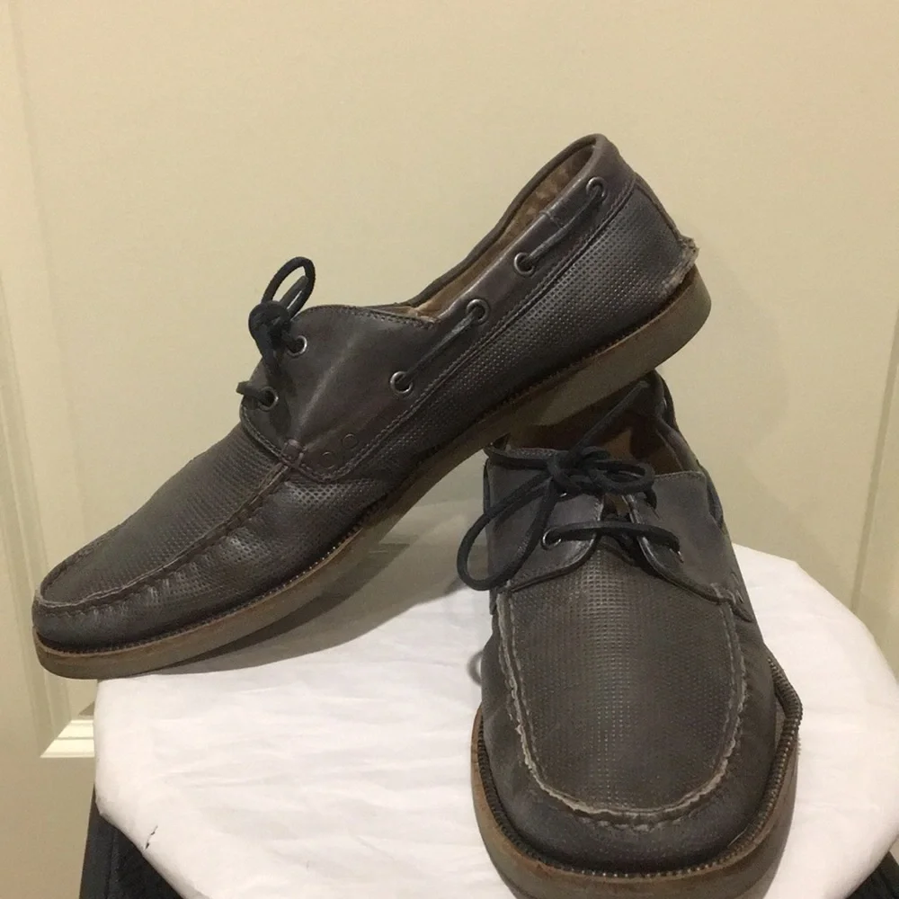 John Varvatos USA mens Slip On Leather loafers/ boat shoes size 11.5 dark grey